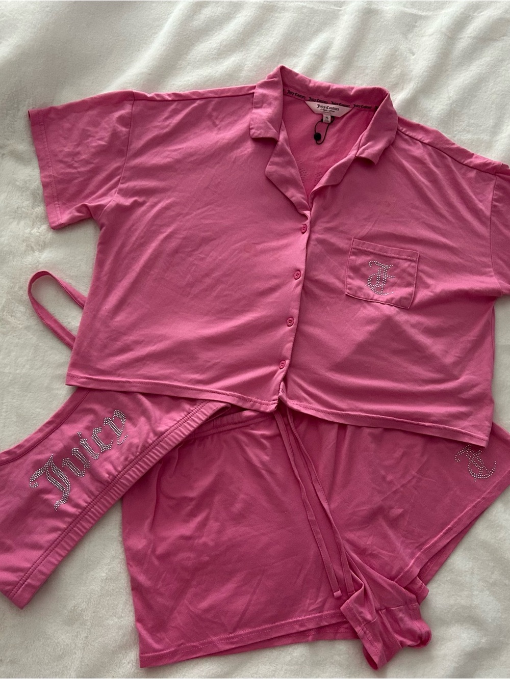 ⚜️Juicy Couture Pink Rhinestone Logo 3-Piece Pajama Set